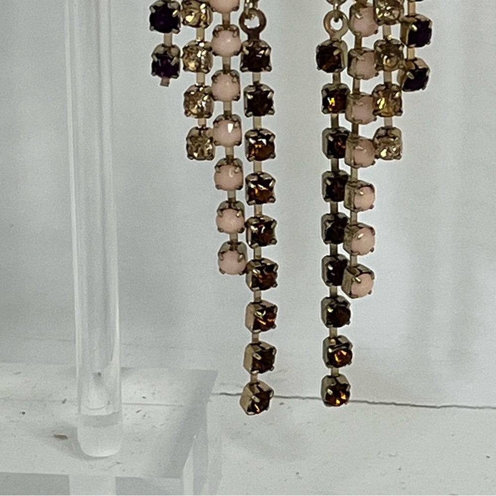 Vintage Gold Tone and Multicolor Crystal Dangle Earrings - Picture 5 of 11